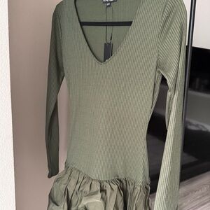 Fashion Nova Olive Long Sleeve Dress